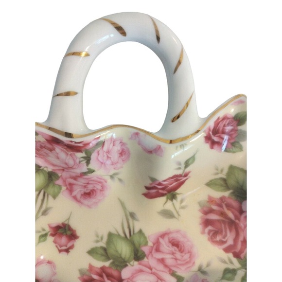 La Dolce Vita Leaf DISH Candy Spoon Pink Red Roses GOLD Trim Handle Valerie - Picture 3 of 11